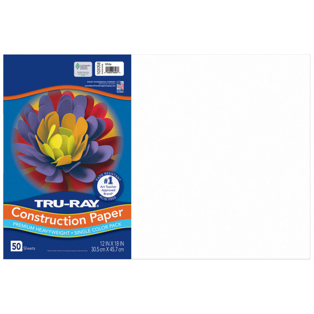 DIXON TICONDEROGA CO Tru-Ray® Construction Paper, Heavyweight, White, 12" x 18", 50 Sheets