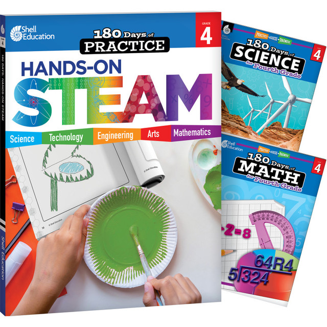 SHELL EDUCATION Shell Education 180 Days STEAM, Science, & Math Grade 4: 3-Book Set