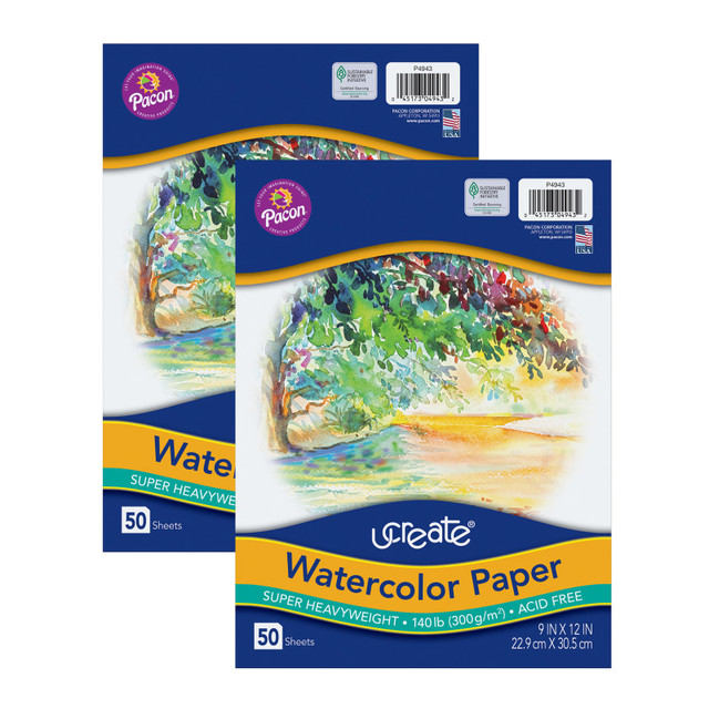 DIXON TICONDEROGA CO UCreate® Watercolor Paper, White, Package, 140 lb., 9" x 12", 50 Sheets Per Pack, 2 Packs