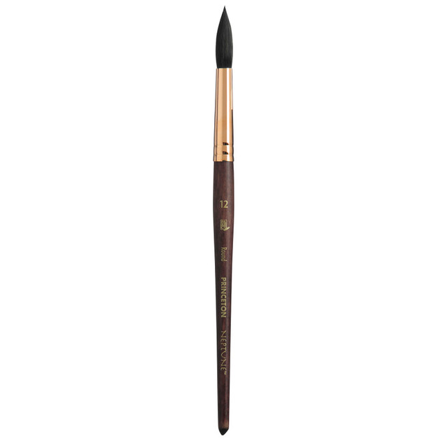 DIXON FINE ART Princeton Neptune Round Brush, Synthetic Bristles, Short Handle Watercolor Paintbrush, Dark Wood, Size 12, 1 Count