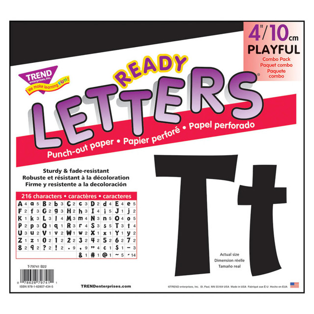 TREND ENTERPRISES INC. TREND Black 4-Inch Playful Uppercase/Lowercase Combo Pack (EN/SP) Ready Letters®