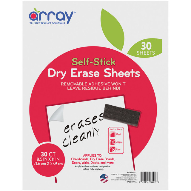 DIXON TICONDEROGA CO Array® Dry Erase Sheets, Self-Adhesive, White, 8-1/2" x 11", 30 Sheets