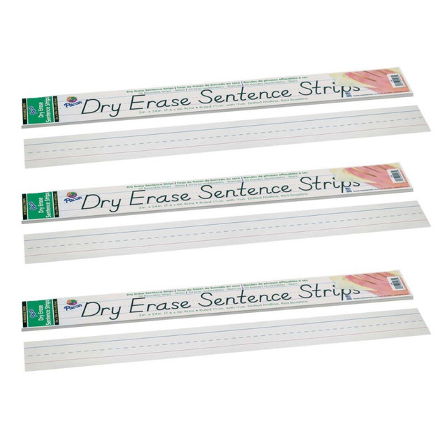 DIXON TICONDEROGA CO Pacon® Dry Erase Sentence Strips, White, 1-1/2" X 3/4" Ruled, 3" x 24", 30 Per Pack, 3 Packs