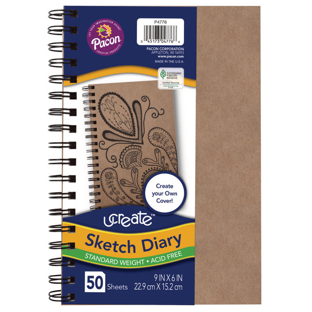 DIXON TICONDEROGA CO UCreate® Create Your Own Cover Sketch Diary, Natural Chip Cover, 9" x 6", 50 Sheets