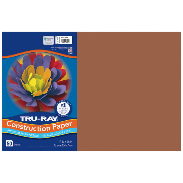 DIXON TICONDEROGA CO Tru-Ray® Construction Paper, Heavyweight, Warm Brown, 12" x 18", 50 Sheets