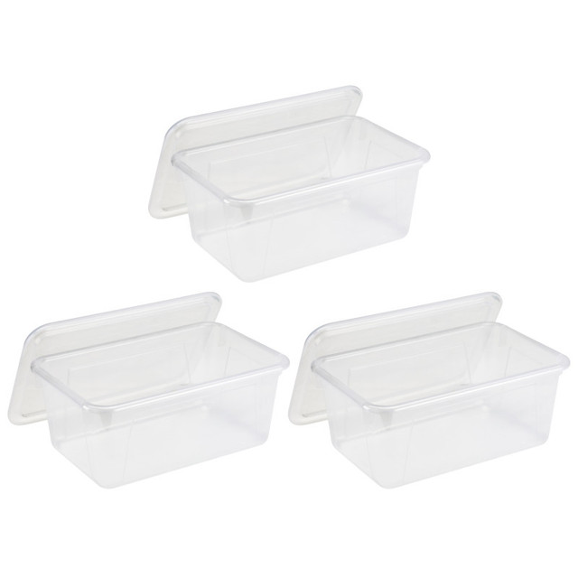 STOREX INDUSTRIES Storex Small Cubby Bin with Lid, Clear, Pack of 3