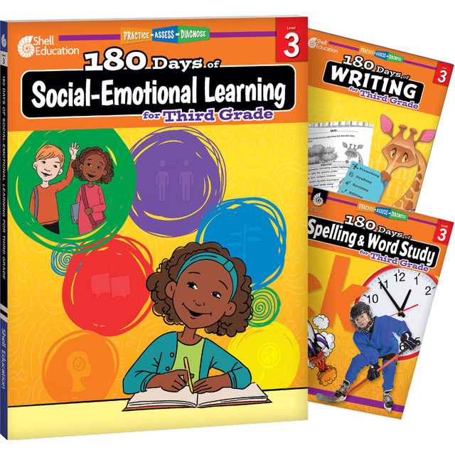 SHELL EDUCATION Shell Education 180 Days Social-Emotional Learning, Writing, & Spelling Grade 3: 3-Book Set