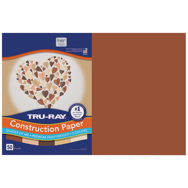 DIXON TICONDEROGA CO Tru-Ray® Shades of Me Construction Paper, Heavyweight, 5 Assorted Skin Tone Colors, 12" x 18", 50 Sheets