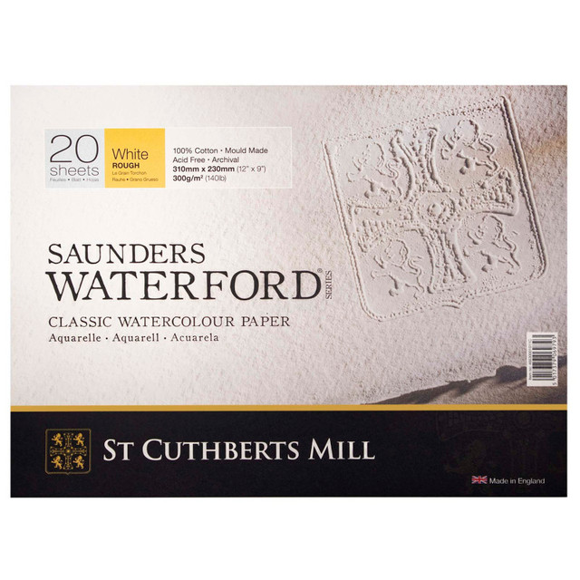 DIXON FINE ART St Cuthberts Saunders Waterford Watercolor Block, Rough, White, 140lb/300gsm, 20 Sheet, 12x9 inch, 1 Count