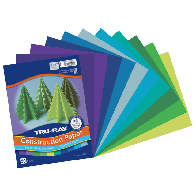 DIXON TICONDEROGA CO Tru-Ray® Construction Paper, Heavyweight, Cool Assorted, 9" x 12", 50 Sheets