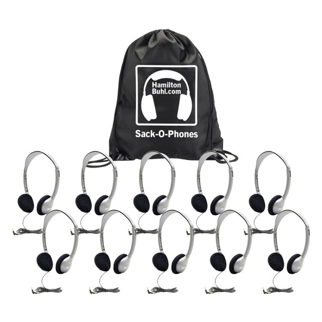 HAMILTON ELECTRONICS VCOM HamiltonBuhl® Sack-O-Phones, 10 HA2 Personal Headphones, Foam Ear Cushions in a Carry Bag