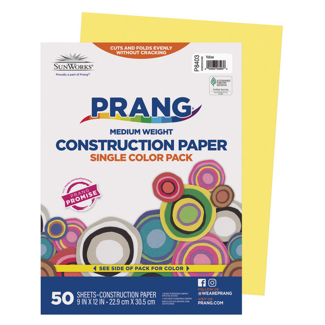 DIXON TICONDEROGA CO Prang® Construction Paper, Medium Weight, Yellow, 9" x 12", 50 Sheets