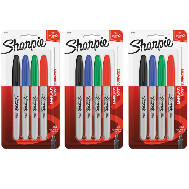 NEWELL BRANDS DISTRIBUTION LLC Sharpie® Fine Point Permanent Markers, Assorted, 4 Per Set, 3 Sets