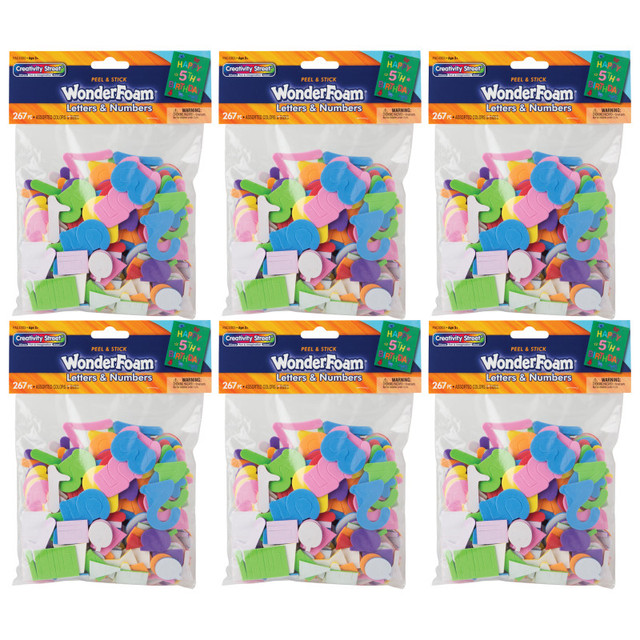 DIXON TICONDEROGA CO Creativity Street® WonderFoam Peel & Stick Letters & Numbers, Assorted Colors & Sizes, 267 Pieces Per Pack, 6 Packs