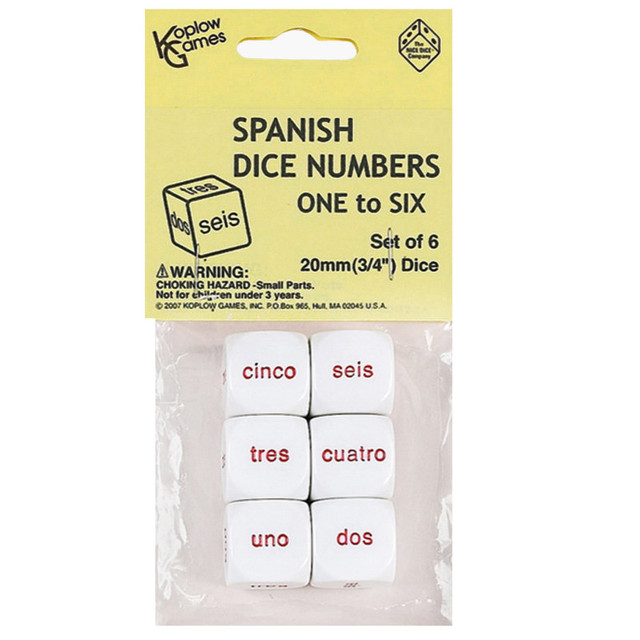 KOPLOW GAMES INC. Koplow Games Spanish Number Dice, Set of 6