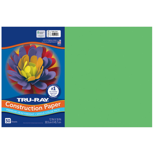 DIXON TICONDEROGA CO Tru-Ray® Construction Paper, Heavyweight, Festive Green, 12" x 18", 50 Sheets