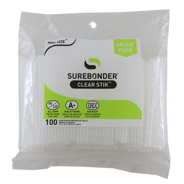 FPC CORPORATION Surebonder® Mini Size 4" Clear Hot Glue Stick, Dual Temperature, Pack of 100