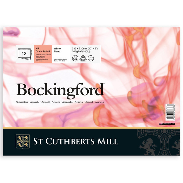 DIXON FINE ART St Cuthberts Bockingford Watercolor Pad, Hot Pressed, White, Glue Binding, 140lb/300gsm, 12 Sheet, 9x12 inch, 1 Count