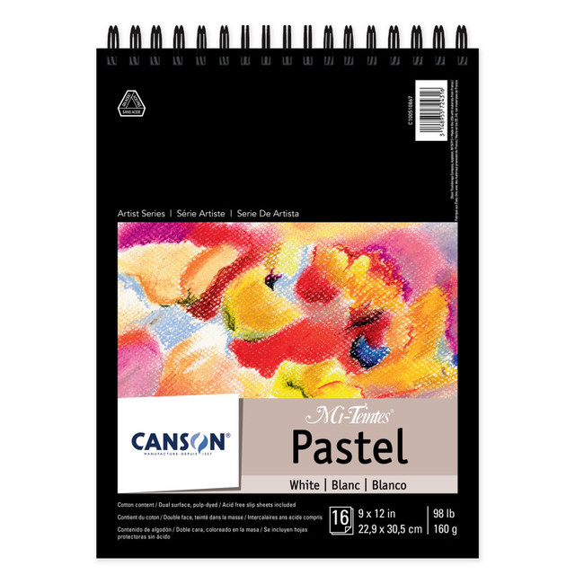 DIXON FINE ART Canson Artist Series Mi-Teintes Pastel Pad, White, Top Wire Binding, 16 Sheet, 9x12 inch, 1 Count