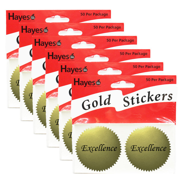 FLIPSIDE Hayes Publishing Excellence 2" Gold Certificate Seals, 50 Per Pack, 6 Packs
