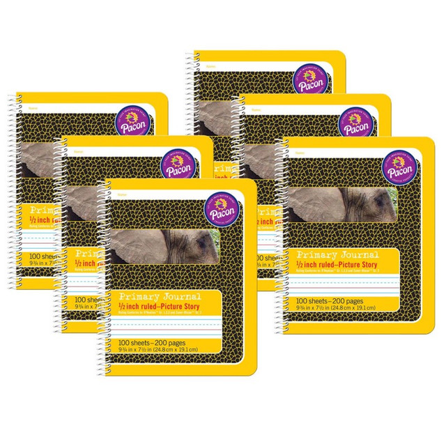 DIXON TICONDEROGA CO Pacon® Primary Composition Book, Spiral Bound, D'Nealian/Zaner-Bloser, 1/2" x 1/4" x 1/4" Picture Story Ruled, 9-3/4" x 7-1/2", 100 Sheets, Pack of 6