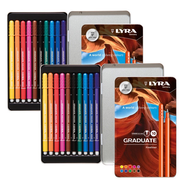 DIXON FINE ART Lyra® Graduate Fineliner Marker Set Tin, Assorted Colors, 10 Per Set, 2 Sets