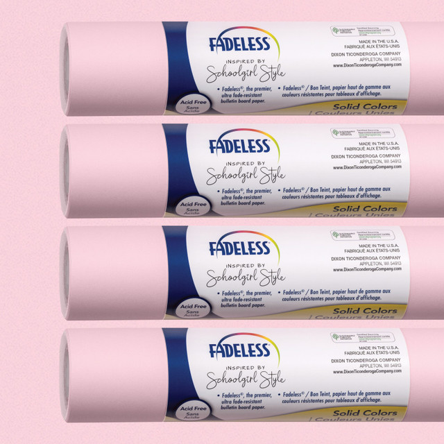 DIXON TICONDEROGA CO Fadeless® Schoolgirl Style Bulletin Board Paper, 48" x 12', Pretty in Pink, 4 Rolls
