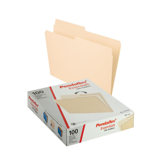 TOPS PRODUCTS Pendaflex® File Folders, Letter Size, Manila, 1/2 Cut, Box of 100
