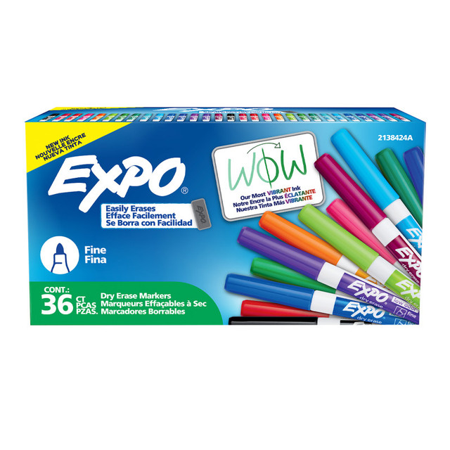 NEWELL BRANDS DISTRIBUTION LLC EXPO® Dry Erase Markers, Whiteboard Markers with Low Odor Ink, Fine Tip, Assorted Vibrant Colors, 36 Count