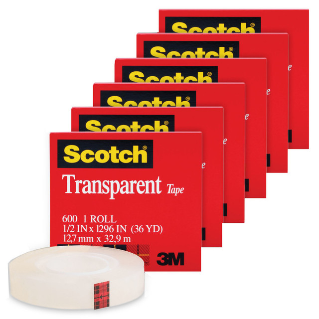 3M COMPANY Scotch® Transparent Tape Roll, 1/2" x 1296", Pack of 6