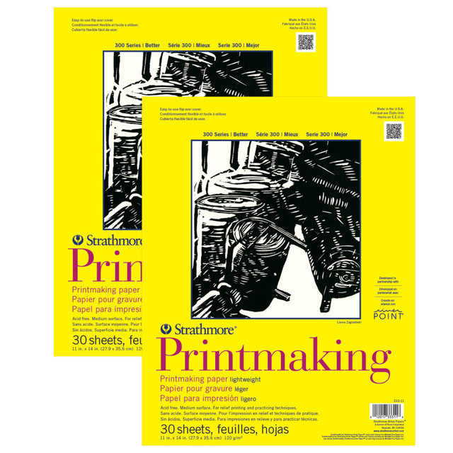 DIXON FINE ART Strathmore 300 Series Printmaking Pad, Glue Binding, 30 Sheet, 11x14 inch, Pack of 2