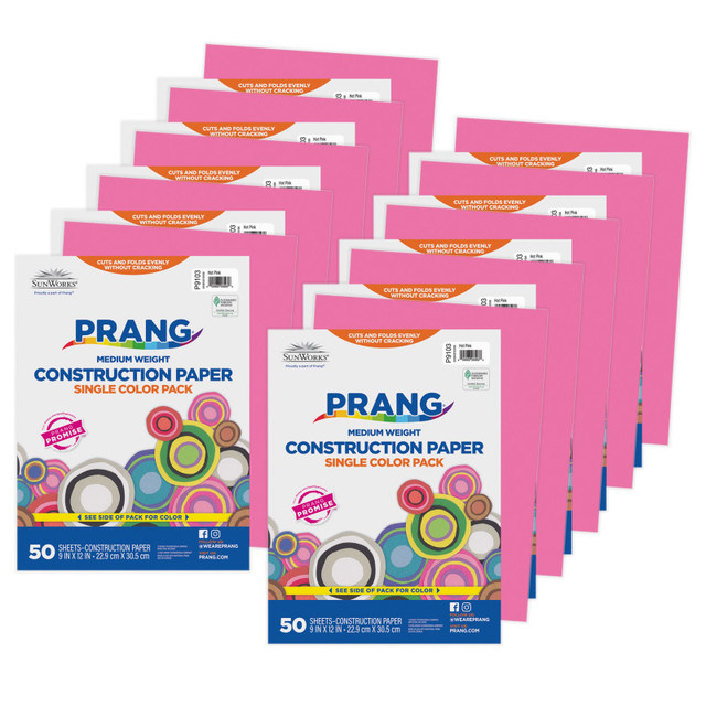 DIXON TICONDEROGA CO Prang® Construction Paper, Medium Weight, Hot Pink, 9" x 12", 50 Sheets Per Pack, 10 Packs