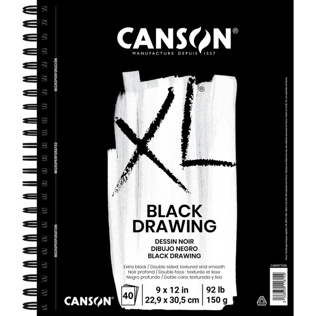 DIXON FINE ART Canson XL Series Drawing Pad, Black, Side Wire Binding, 10 Sheet, 9x12 inch, 1 Count