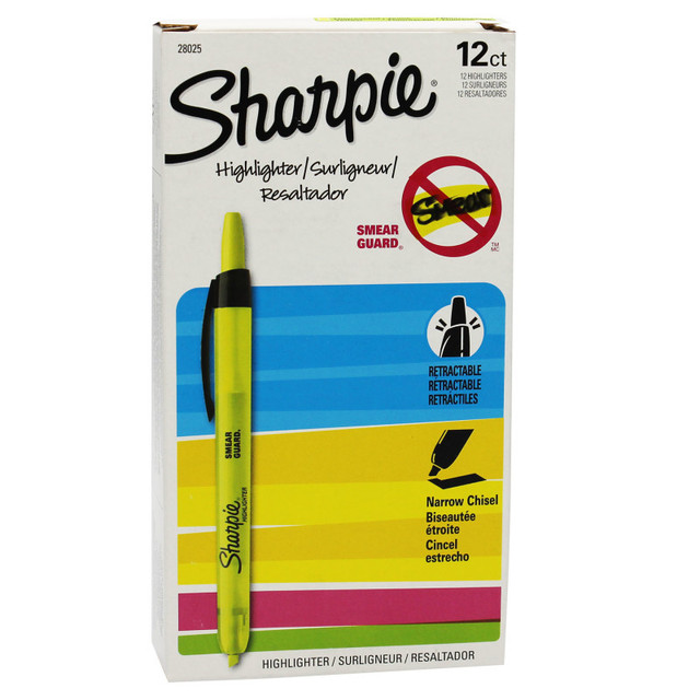 NEWELL BRANDS DISTRIBUTION LLC Sharpie® Retractable Highlighters, Yellow, Box of 12