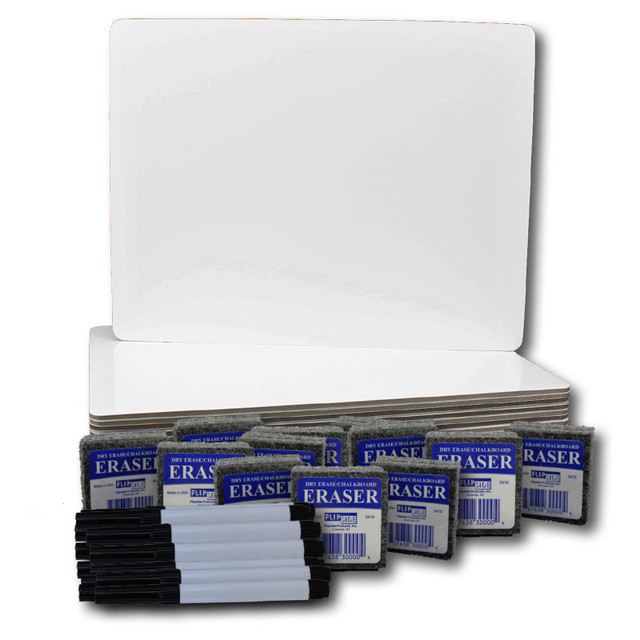 FLIPSIDE Flipside Products Dry Erase Board 9" x 12" + Pen + Student Eraser Set, 12 Sets