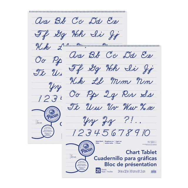 DIXON TICONDEROGA CO Pacon® Chart Tablet, Cursive Cover, 1" Ruled, 24" x 32", 25 Sheets, 2 Tablets