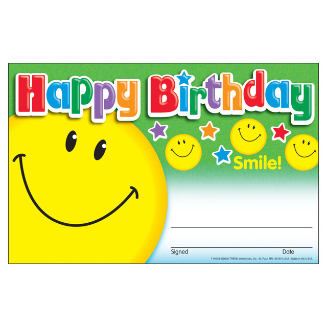 TREND ENTERPRISES INC. TREND Happy Birthday Smile Recognition Awards, 30 ct