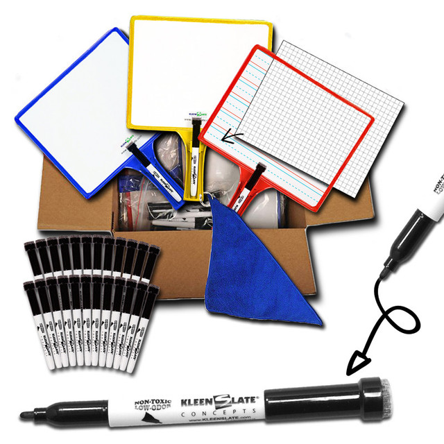 KLEENSLATE CONCEPTS LP KleenSlate® Customizable Handheld Whiteboards with Clear Dry Erase Sleeves & Markers, Class Set of 24
