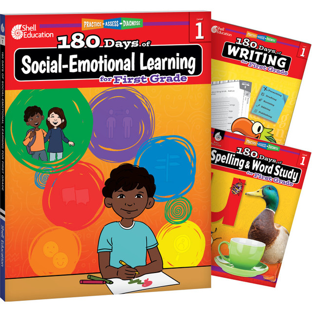 SHELL EDUCATION Shell Education 180 Days Social-Emotional Learning, Writing, & Spelling Grade 1: 3-Book Set