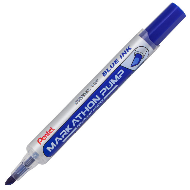 PENTEL OF AMERICA Pentel® Markathon Pump Permanent Marker, Chisel Tip, Blue Ink, 1 Dozen