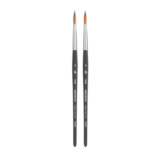DIXON FINE ART Princeton Aqua Elite Round Brush, Synthetic Bristles, Short Handle Watercolor Paintbrush, Matte Black, Size 6, Pack of 2