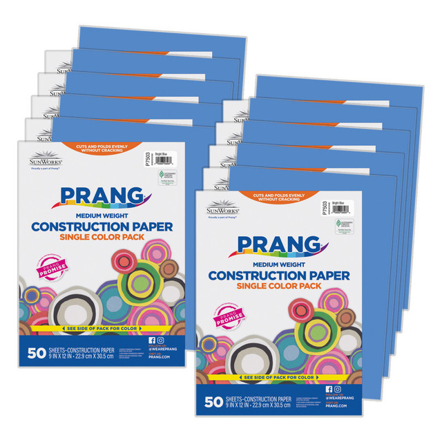 DIXON TICONDEROGA CO Prang® Construction Paper, Medium Weight, Bright Blue, 9" x 12", 50 Sheets Per Pack, 10 Packs