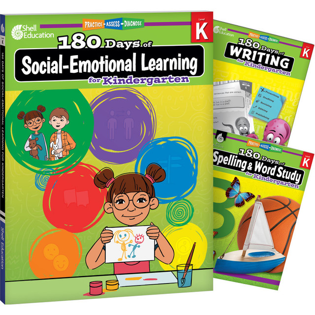 SHELL EDUCATION Shell Education 180 Days Social-Emotional Learning, Writing, & Spelling Grade K: 3-Book Set
