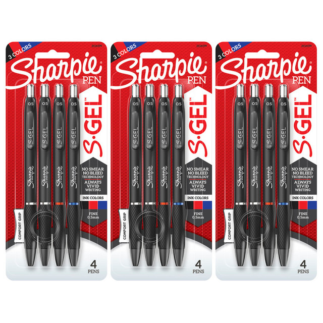 NEWELL BRANDS DISTRIBUTION LLC Sharpie® S-Gel Gel Pens, Fine Point (0.5mm), Assorted Colors, 4 Per Pack, 3 Packs
