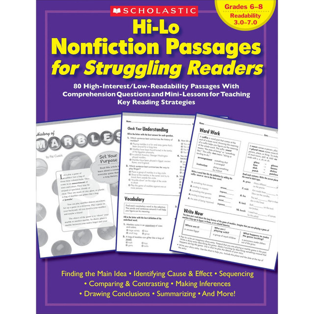SCHOLASTIC TEACHING RESOURCES Scholastic Teaching Solutions Hi-Lo Nonfiction Passages for Struggling Readers, Grades 6-8