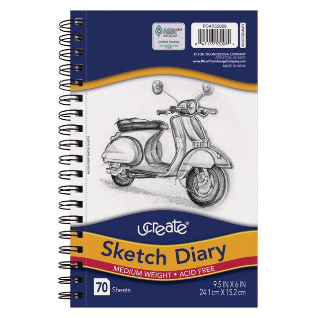 DIXON TICONDEROGA CO UCreate® Sketch Diary, Medium Weight, 9-1/2" x 6", 70 Sheets