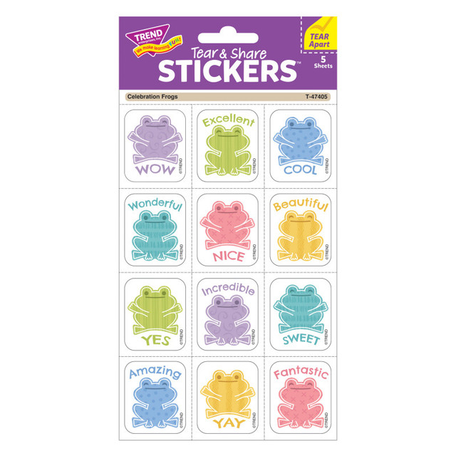 TREND ENTERPRISES INC. TREND Celebration Frogs Tear & Share Stickers®, 60 Count
