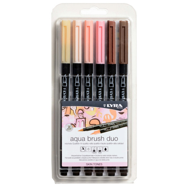 DIXON FINE ART Lyra® Aqua Brush Duo Dual Tip Marker Set, Neutral & Tan Assorted Colors, 6 Pieces