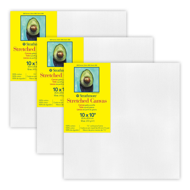 DIXON FINE ART Strathmore 300 Series Gallery Stretched Canvas, 10x10 inch, Pack of 3