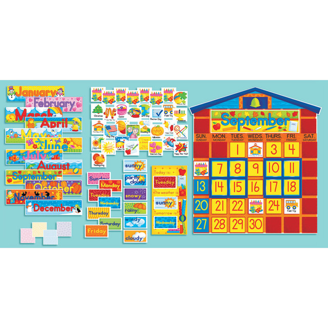 SCHOLASTIC TEACHING RESOURCES Scholastic Teaching Solutions All-In-One Schoolhouse Calendar Bulletin Board Set, 2 Sets